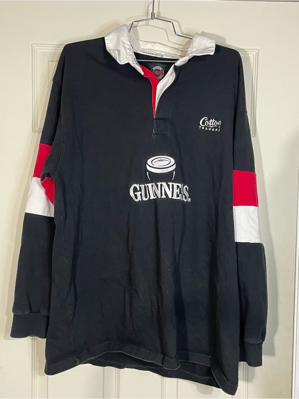 Cotton Traders Guiness Beer Rugby Shirt Men’s XL Black Long Sleeve Polo